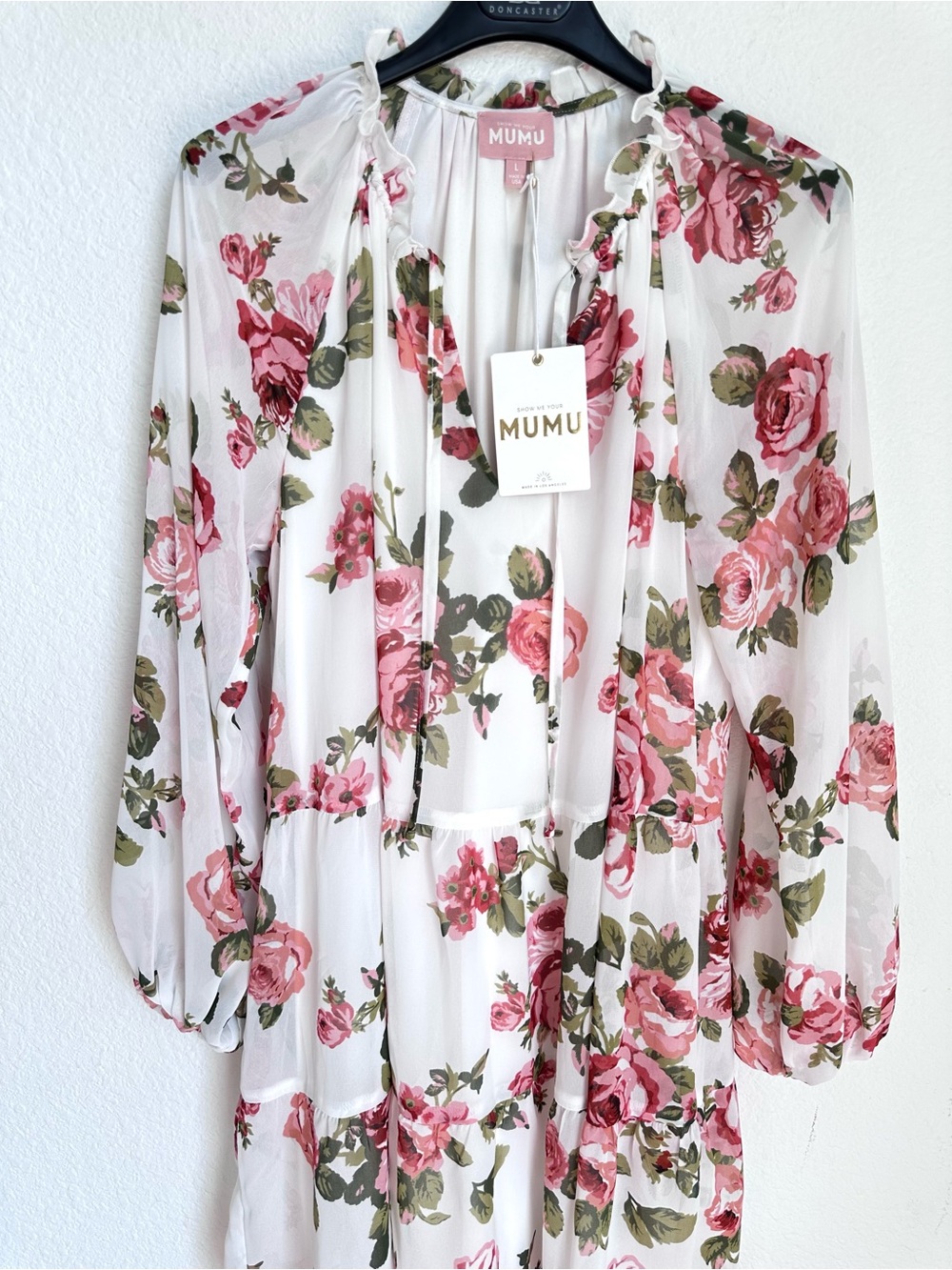 Show me your MUMU floral print puff sleeve mini dress NWT Large - Picture 4 of 11